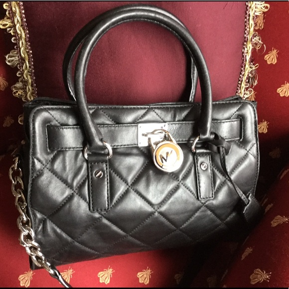 Michael Kors HAMILTON QUILTED LEATHER Satchel Handbag Shoulder Bag Black - Picture 11 of 16
